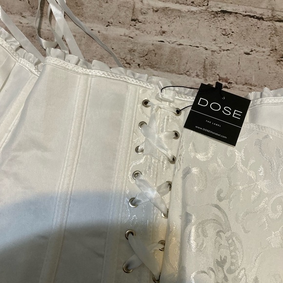 NWT DOSE white floral textured over bust back lace up Boned corset top XL-S - Picture 15 of 15